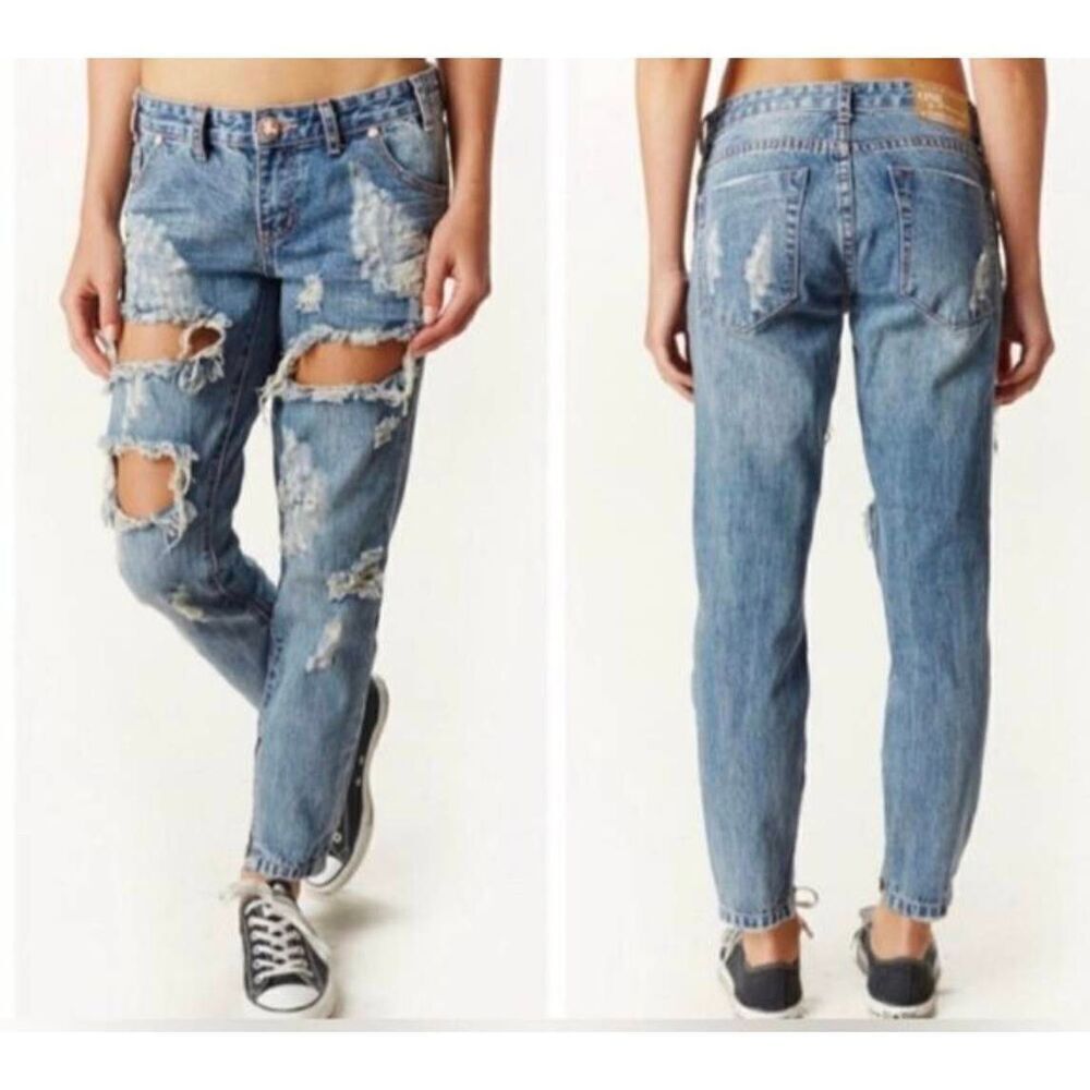 One by One Teaspoon Trashed Free Birds Low Rise Rigid Skinny 7/8 Length Jeans 29